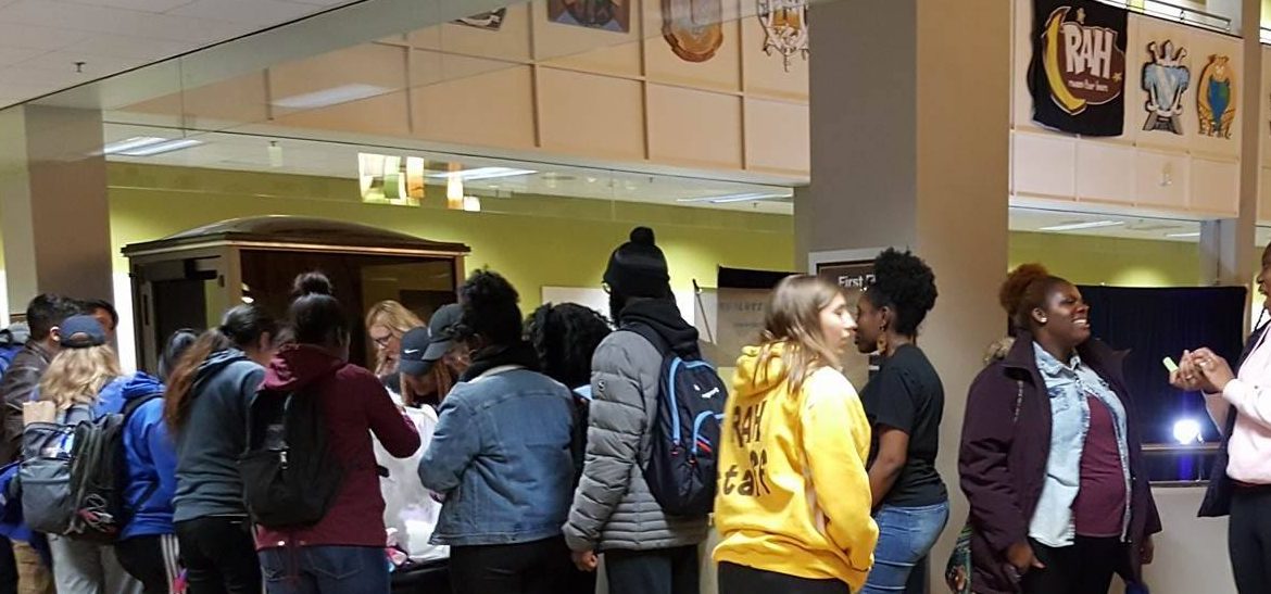 students in line at RAH event in the student center
