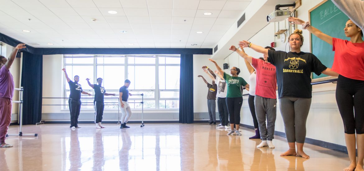wide shot of students in their Elements of Dance class