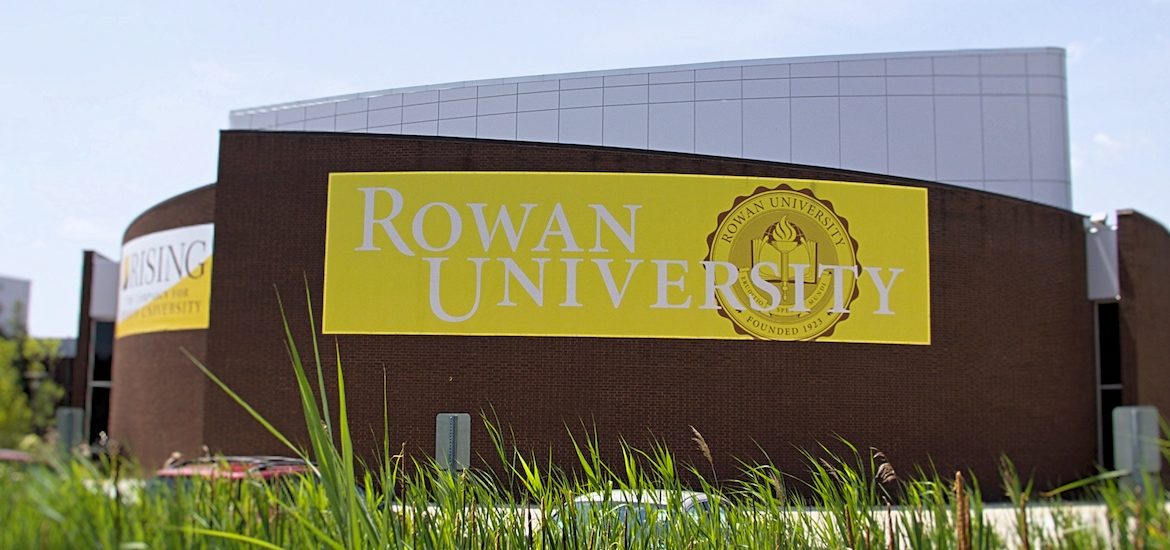 Rowan University banner outside of Wilson Hall.